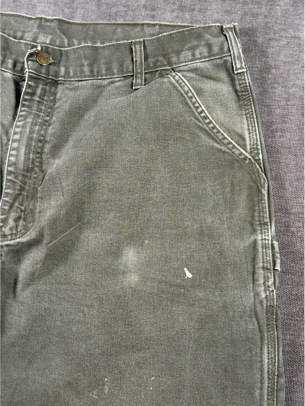 Vintage Carhartt B11 Faded Moss Green Carpenter Work Jeans, Size 38x32